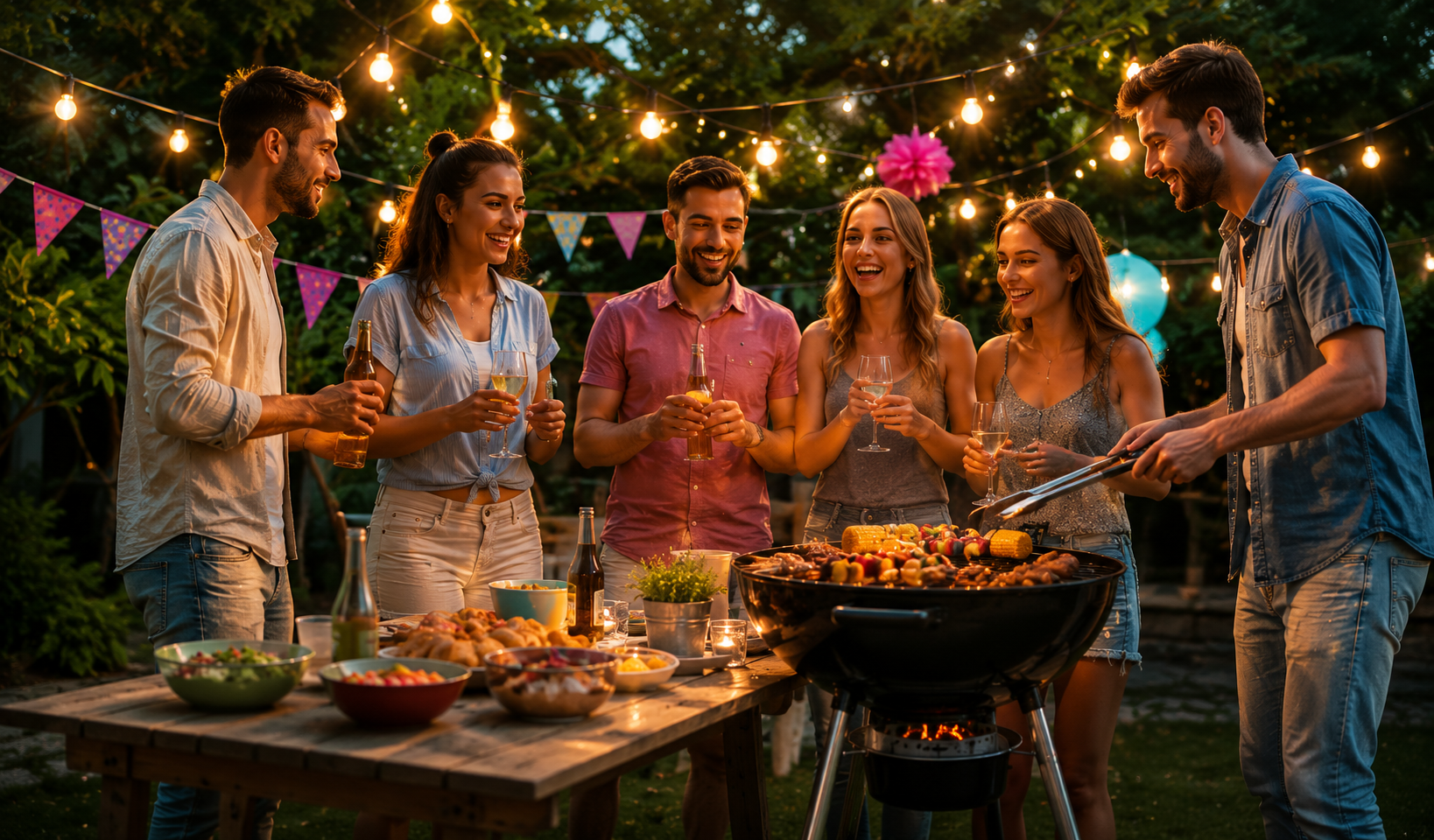 Vrienden bij een BBQ feest